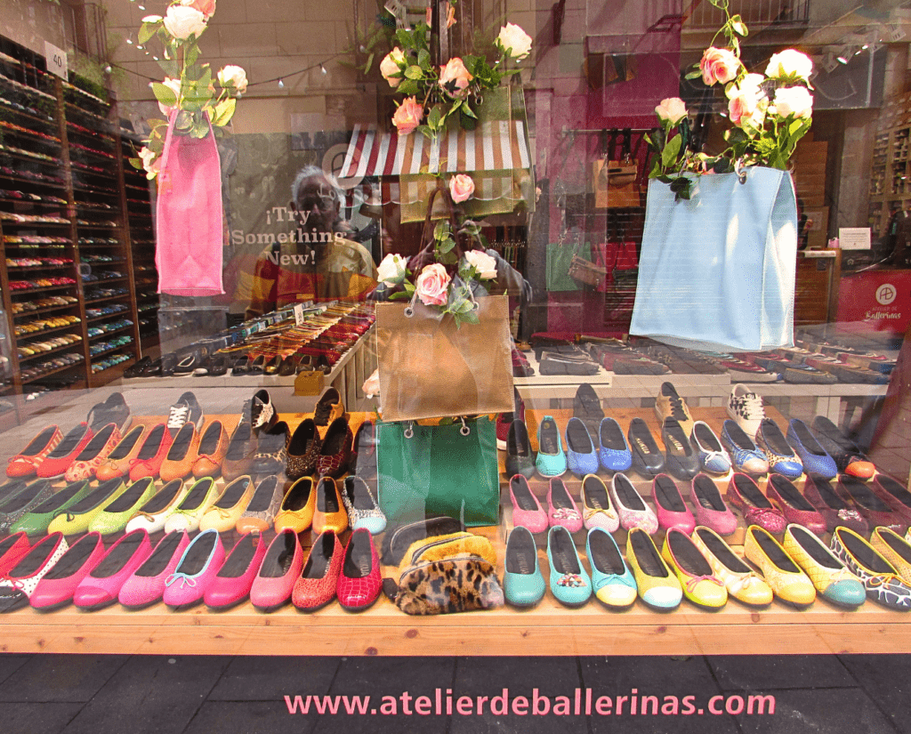 shoes, ballerinas, shop, shop window with shoes, barcelona