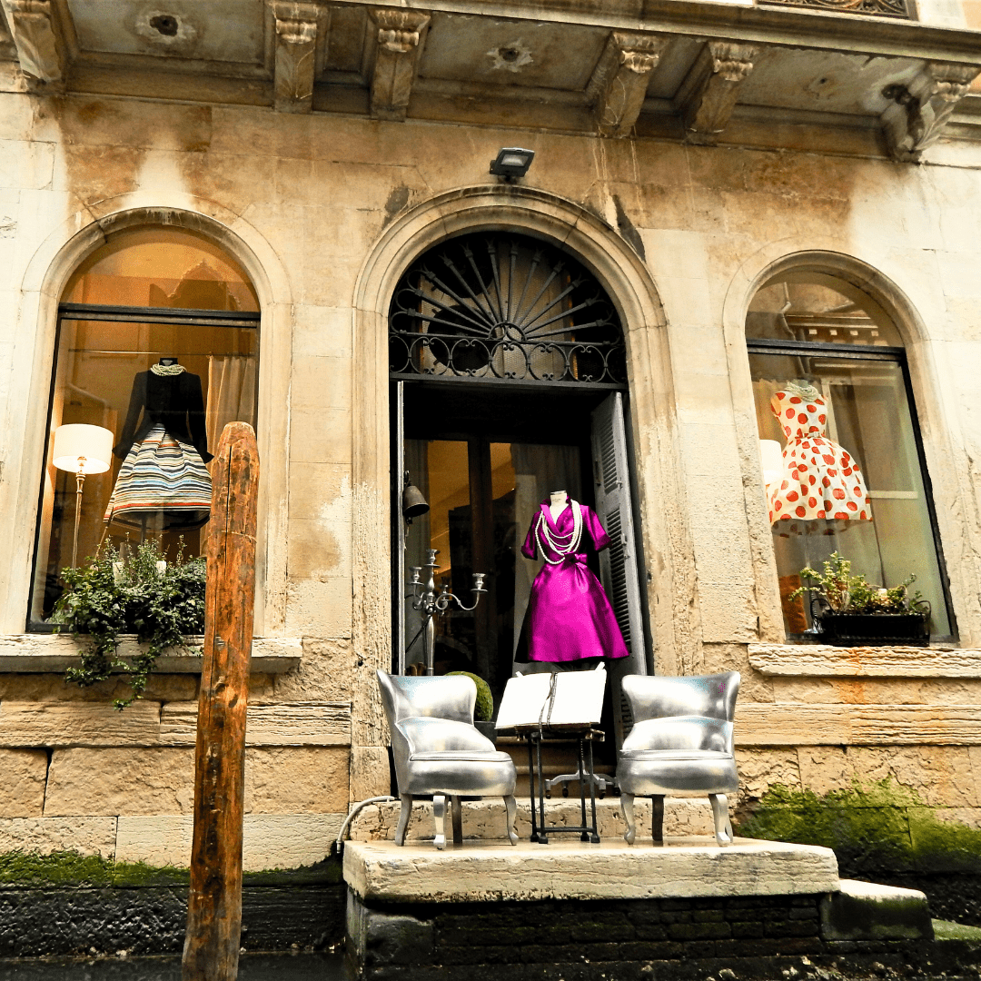 dress shop in Venice on canal