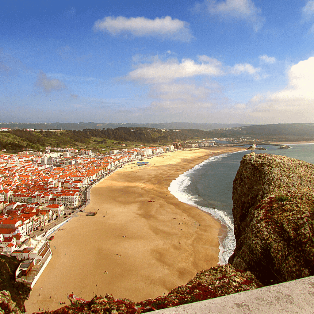 panorama of sandy beach in nazare, portugal