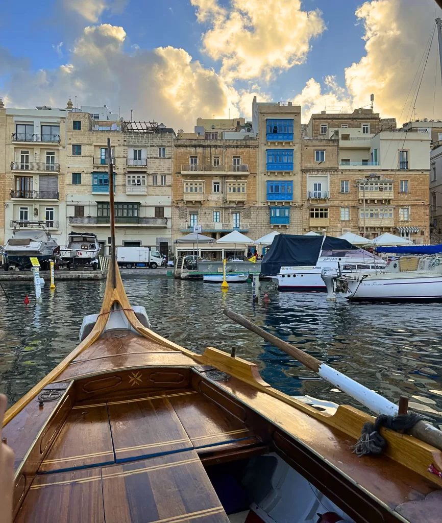 inside small wooden boat, on the sea, Malta