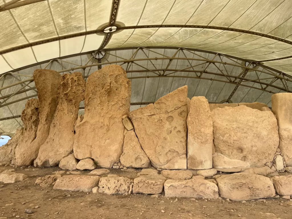 stone walls on prehistoric site Hagar Qim, Malta