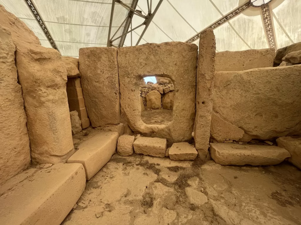 stone remains at prehistoric site, Hagar Qim, Malta