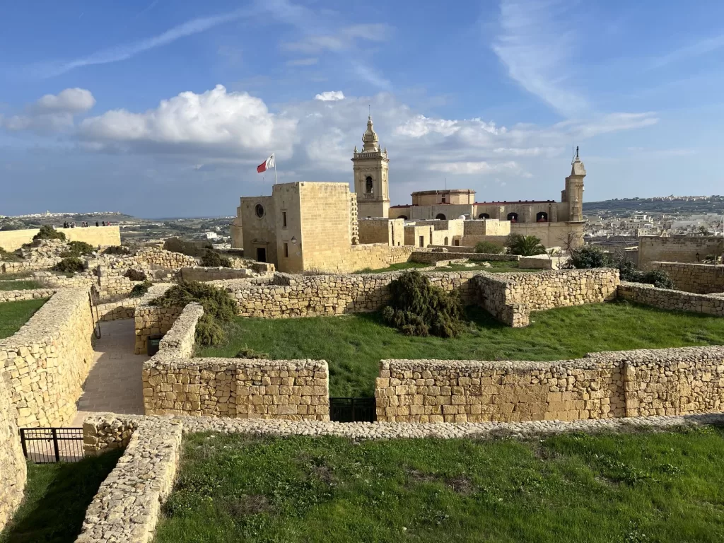 old stone walls and church of Citadel in Victoria, Gozo, Malta