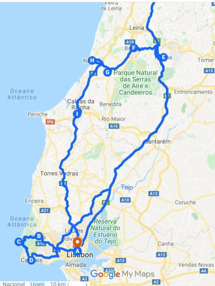 travel map of Portugal part1