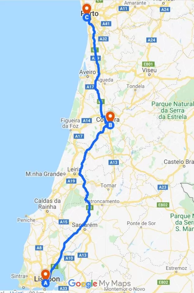travel map of Portugal part 2