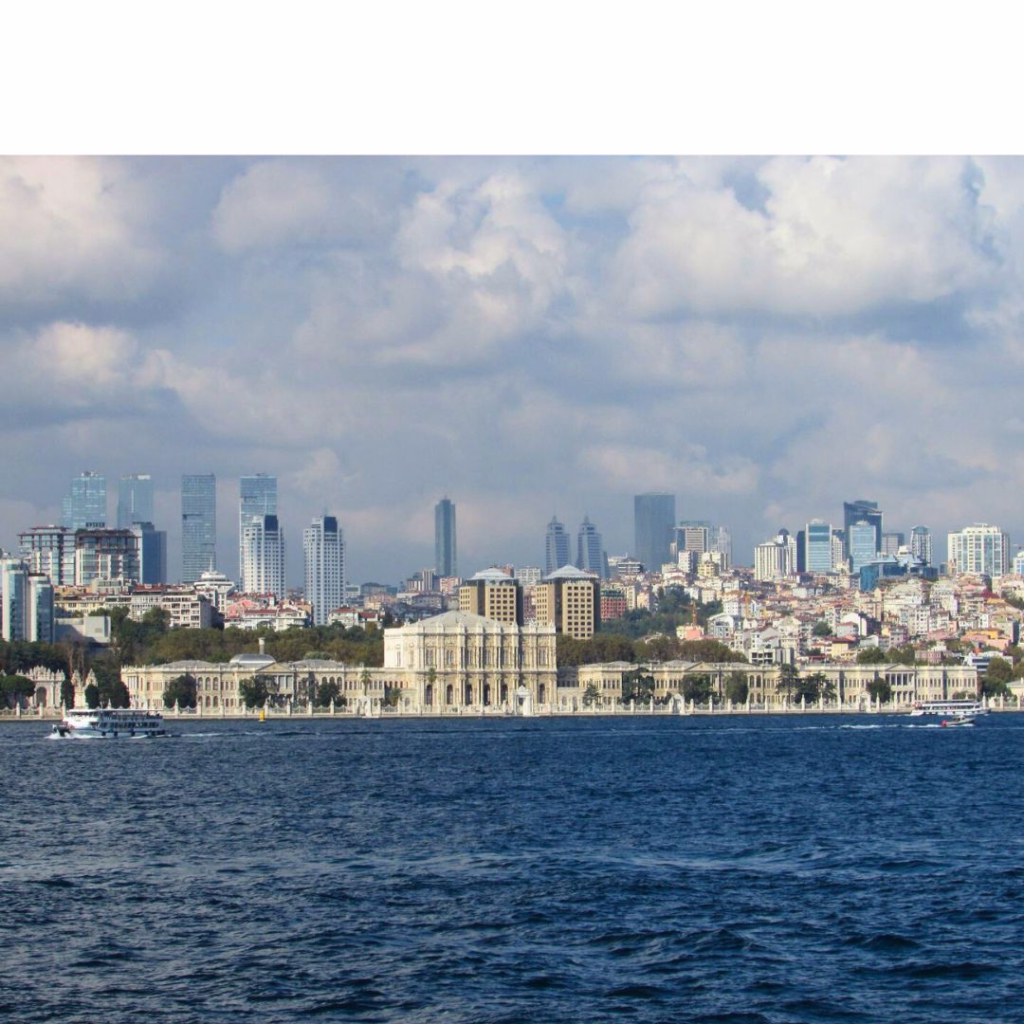 View of Dolmbahce Palace and Istanbul from ferry on Bospohorus